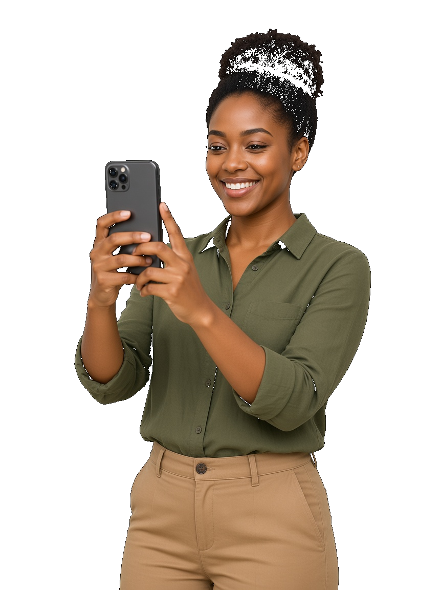 African creator filming content on a smartphone